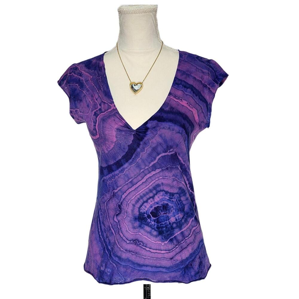 Lucky Brand Purple Tie-Dye V-Neck Cap Sleeve Top
